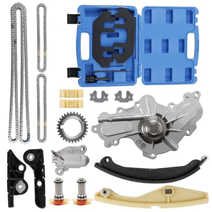 Timing Chain Kit w/Water Pump, Fit for 2011-2019 Ford F150/Edge/Explorer | Fit for Ford Taurus/Flex/Mustang, Lincoln 3.5 3.7 L Engine, with Camshaft Holding Tool Kit, Replaces# 252-955 303-1530