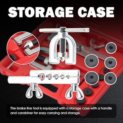 Double & Single Brake Line Flaring Tool Kit,Brake Flaring Tool Kit with 5 Adapters 3/16",1/4",5/16",3/8",1/2" Tube Cutter/Flare Rod,Brakes Flare Tools Kits for Brakes Lines