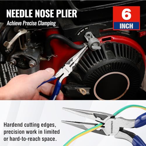 WORKPRO Pliers Set, 3-Piece Plier Tool Set with Soft Handle | 6" Needle Nose Plier, 6" Slip Joint Plier, 8" Groove Joint Plier for DIY & Home Use - color: Blue