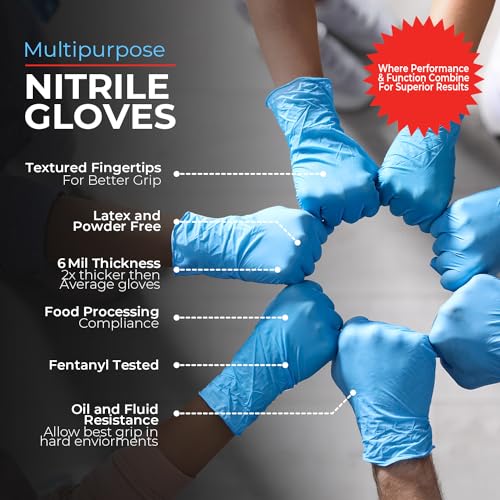 London Labs Heavy Duty 6 Mil Blue Nitrile Gloves Disposable Latex & Powder Free -Extra Stretchy Fentanyl Safe |Medical,First Aid Kit,EMT|Food Safe Rubber Gloves for Cooking & Cleaning| Pack of (100) - size: X-Large, style: 100 Count