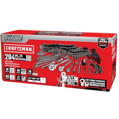 CRAFTSMAN OVERDRIVE 284-Piece Gunmetal Chrome Mechanics Tool Set, Standard SAE/Metric Socket Set, with Hard Case (CMMT99284)