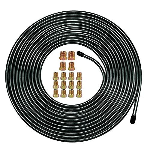 MuHize Brake Line Tubing Kit 1/4 inch 25 Ft. with 16 Fittings - Rust-Proof PVF Coated Steel Roll - Flexible Fuel & Transmission Line for Cars, Trucks, SUV - Fits Ford, Chevy, Dodge, Honda - color: PVF