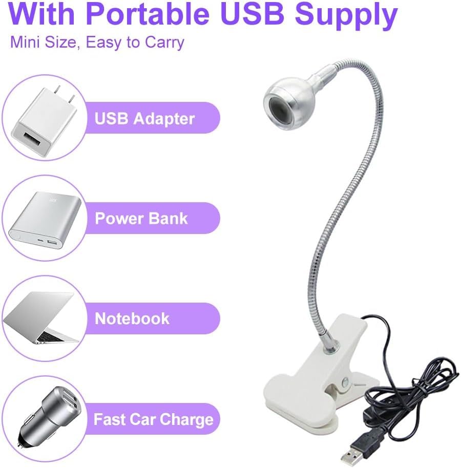 USB 3W LED UV Ultraviolet Phone Glue Curing Desk Lamp for Gel Nails, Portable Clamp Flexible for Mobile Repair, Plug and Play White - color: White