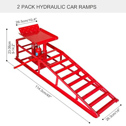 2 Pack Hydraulic Car and Truck Service Ramps,11023 Lbs (5 Tons) Capacity, Low Profile Car Lift Service Ramps for Oil Changes, Adjustable Lift Height 9.8" to 16.21", Home Garage,Vehicle Auto Garage Rep