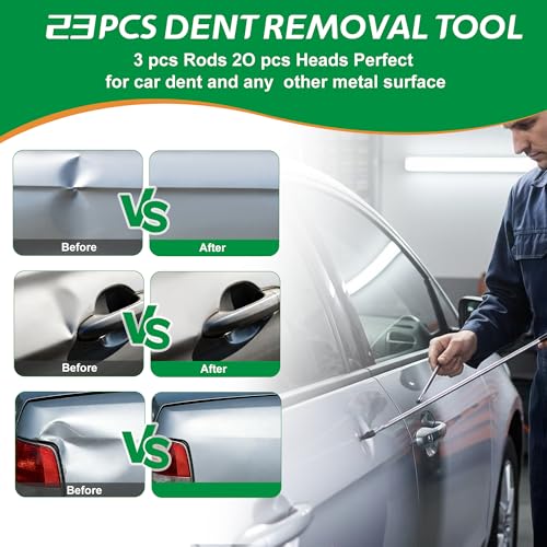 Dent Repair Tools 3 Pieces of Dent Removal Rods with Awl Head Paintless Dent Removal Kit Car Auto Body Dent Removal of Hail Dents and Door Ding (3 PCS Rod 20 PCS Pen) - style: 23PCS