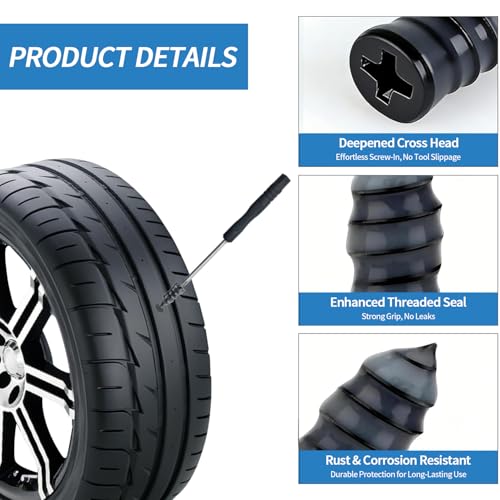 OMFU 70 PCS Screw Plugs for Emergency Flat Tires Repair Tire Plug Kit | Heavy Duty Tire Plugs for Car, Truck, RVs, Motorcycle, Quick Self-Service Plugs with Screwdriver for Instant Puncture Fix