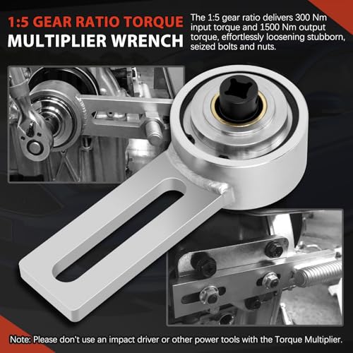Engine Crankshaft Belt Pulley Removal Tool Fit for Ford 1.0 & 2.0 Ecoboost/Duratec, Torque Multiplier Tool with 21mm and 24mm Center Socket, 1:5 Labor Saving, 1/2" Drive 1500Nm, Replace 303-1611