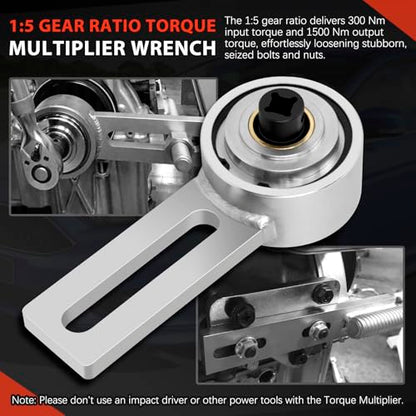 Engine Crankshaft Belt Pulley Removal Tool Fit for Ford 1.0 & 2.0 Ecoboost/Duratec, Torque Multiplier Tool with 21mm and 24mm Center Socket, 1:5 Labor Saving, 1/2" Drive 1500Nm, Replace 303-1611