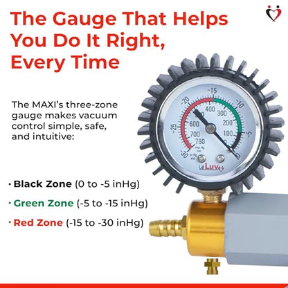 LeLuv Maxi Vacuum Pump - Manual Hand Vacuum (0-30 Hg, 0-760 mmHg) with Ergonomic Nylon Handle, Release Valve, & Rubber Protected Pressure Gauge (1/8" NPT), Compatible with LeLuv Pump Series - Grey - color: Grey