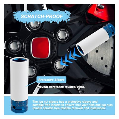 1/2" Drive 17 mm Lug Nut Impact Socket, CR-MO Thin Wall Deep Lug Nut Socket, Non-Marring Wheel Rim Protector Sleeve, Auto Tire Repair Maintenance Accessories (17MM) - size: 17MM