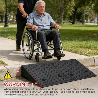 Rubber Curb Ramp,2 Pack,6" Rise Height,for Cars, wheelchairs. | 11023lbs,with fixing bolts, Smooth transition fits vehicles & wheelchairs, lawn mowers,for driveways and sidewalks,shed. - size: 6"H