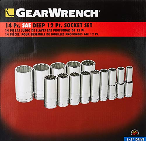 GEARWRENCH 14 Pc. 1/2" Drive 12 Pt. Deep Socket Set, SAE - 80732