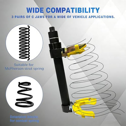 Macpherson Strut Spring Compressor Tool, Universal Spring Compressor with Overload Protection Device, Interchangeable Fork Strut Coil Extractor Remover Tool Allow Impact Wrench Use
