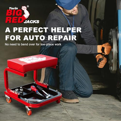 Torin TR6300 Red Rolling Creeper Garage/Shop Seat: Padded Mechanic Stool with Tool Tray Large - style: 63003