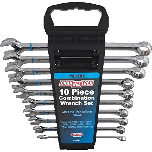 Channellock Combination Wrench Set - 10 Piece Metric, Chrome Vanadium Steel - 9mm to 19mm