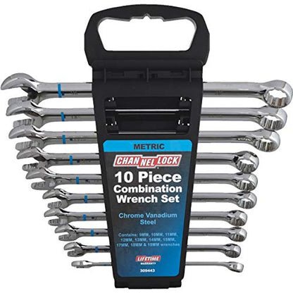 Channellock Combination Wrench Set - 10 Piece Metric, Chrome Vanadium Steel - 9mm to 19mm
