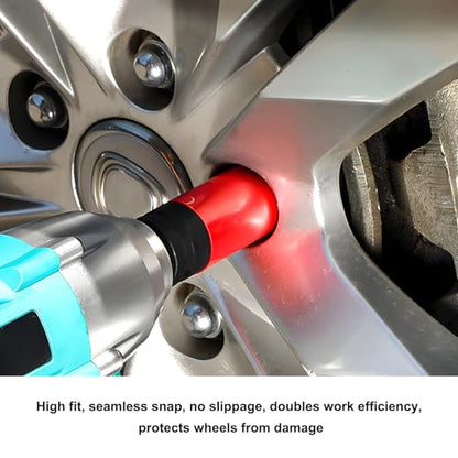 5 PCS 1/2 inch Drive Impact Lug Nut Socket Set, Metric 15 17 19 21 22 mm Wheel Rim Protectors with Plastic Sleeves, Non-Marring Lug Nut Thin Wall Deep Sockets for Tire Protection