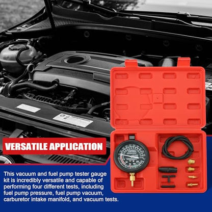 NYXOVA Vacuum and Fuel Pump Tester Gauge Kit, Gauge Leak Carburetor Pressure Diagnostics Tool Kit, Leak Carburetor Pressure Diagnostics (Red) - color: Red