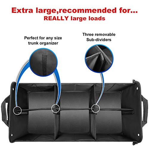 HAOKAY Car Trunk Organizer with Lid，Heavy Duty Extra Large Premium Black Oxford Multi Compartments Collapsible trunk organizer for SUV, Van, Truck, Sedan, Jeep （90L - size: 3 Compartments with Lid