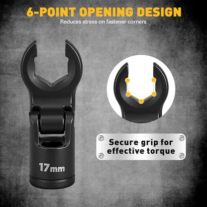 ELEAD 8-Piece Flex Head Crows Foot Wrench Set, Metric 12 14 16 17 18 19 mm with Extension Bar, 3/8" & 1/2" Drive Crowsfoot Line Wrenches Set, Access Fasteners in Tight Spaces - style: 8pcs Flex Head Crowsfoot Wrench Set