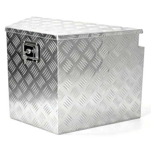 29 Inch Aluminum Trailer Tongue Tool Box with Gas Strut, Lockable | Weatherproof aluminum storage with secure lock for tools, towing gear, camping equipment and trailer essentials - color: Silver, size: 29" x 17" x 18" - Strip