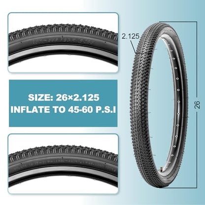 Hycline 2-Pack Mountain Bike Tires Set: 20/24/26/27.5-inch Folding Replacement High-Performance Wear-Resistant Bicycle Tires and Pair Inner Tubes with Tire Levers for MTB Off-Road Bike - color: 26x2.125-30TPI