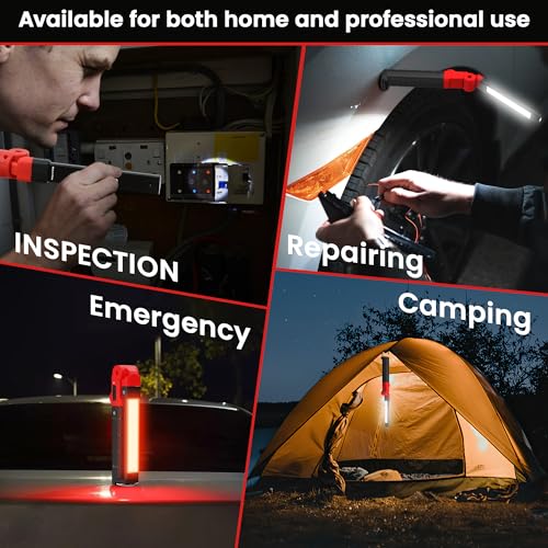Rechargeable Work Light 2200mAh Magnetic LED Work Light Flashlight Mechanic Light Tool for Men Him, Foldable Lamp with Hook for Car Repair Emergency BBQ Grill (2 Pack) - style: 350 Lumens + 350 Lumens