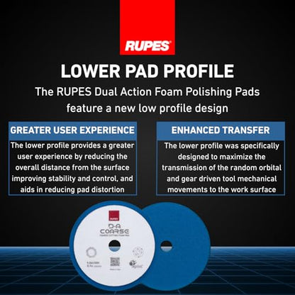 RUPES 9.DA150H Pack of 24 Blue D-A Coarse Cutting Foam Pads 150mm | Ideal for Paint Correction | Mild to Severe Defect Removal | Compatible with 5" Backing Plate - size: Coarse 150mm, style: Pack of 24