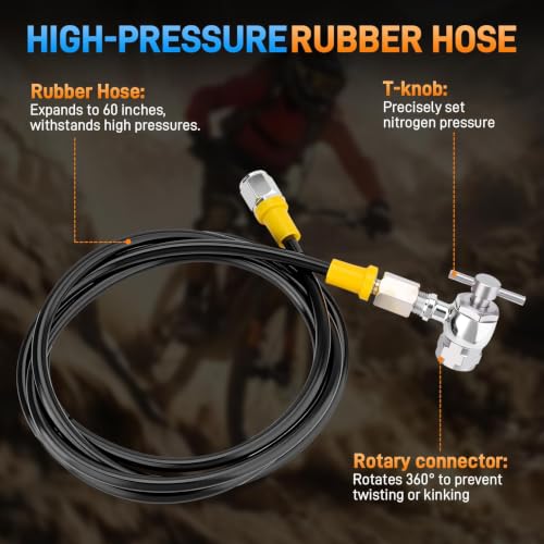 Nitrogen Regulator Kit, 4000PSI Nitrogen Shock Fill Tool with No-Loss Schrader Chuck & Gauge, for Shock Absorbers, Compatible with Dirt Bike, ATV, UTV, Honda, Kawasaki, Yamaha