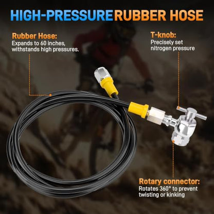 Nitrogen Regulator Kit, 4000PSI Nitrogen Shock Fill Tool with No-Loss Schrader Chuck & Gauge, for Shock Absorbers, Compatible with Dirt Bike, ATV, UTV, Honda, Kawasaki, Yamaha