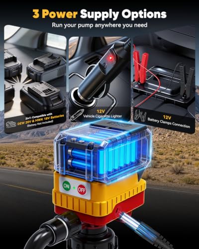 Fuel Transfer Pump Compatible with DeWalt 20V & Milwaukee M18(Tool Only) | 4 GPM Cordless Fuel Transfer Pump, Gas Can Pump with 3 Power Options, for Gasoline, Diesel, Kerosene (Battery Not Included)
