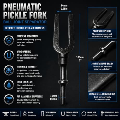Pneumatic Separating Pickle Fork for Ball Joint and Tie Rod Removal | precision heat-treated,Industrial-grade forged steel,high impact resistance,Advanced anti-rust coating,Precision fork angle