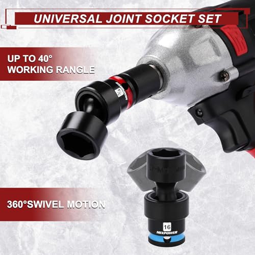 MIXPOWER 153 Pieces 1/4"&3/8"&1/2" Drive Mechanic Tool Set,Metric/SAE,6-Point,Deep and Shallow Sockets,Impact Universal Joint Swivel Sockets,Impact Socket Extension Bar - size: 1/4"&3/8"&1/2" Drive