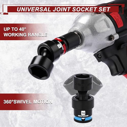 MIXPOWER 153 Pieces 1/4"&3/8"&1/2" Drive Mechanic Tool Set,Metric/SAE,6-Point,Deep and Shallow Sockets,Impact Universal Joint Swivel Sockets,Impact Socket Extension Bar - size: 1/4"&3/8"&1/2" Drive