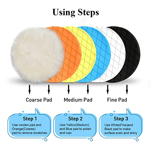 Autolock 5" Buffing Polishing Pads, 6Pcs 140mm Face for 5Inch Backing Plate | Compound Buffing Sponge and Woolen Pads Cutting Polishing Pad Kit for Car Buffer Polisher, Polishing and Waxing - size: 5.5 Inch