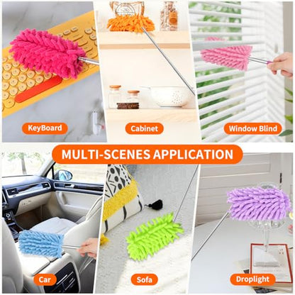 Mini Duster for Cleaning, 360° Bendable Hand Dusters with Extension Pole, Washable Small Duster for Car Interior, Office, Furniture - color: 2 Pack Purple
