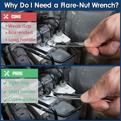 Auniwaig 8mm x 10mm Flare Nut Wrench Metric Double Open End | 15° Offset Ends, For Auto, Household, DIY Repairs - size: 8x10mm
