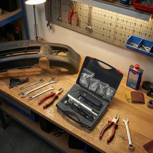 2 in 1 Plastic Welder Kit 100W Hot Stapler for Bumper Repair 800°F (Black) | Car Bumpers Kayaks Toolboxes Welding Repair Kit, Includes 400 Staples, Mesh, Rods, Smoother, Brush - color: Black