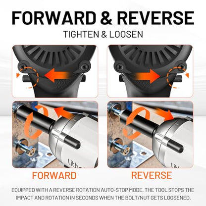 LiTHELi 20V Brushless Impact Wrench 1/2 inch, Max 332Ft-lbs High Torque Impact Gun, 2500RPM Power Impact Tool for Car & Home, Compatible 20V U-Battery (Tool Only, Battery Not Included) - color: Silver Black