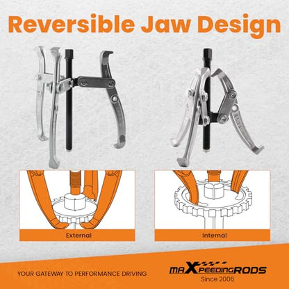 maXpeedingrods Gear Puller Set, Reversible 2 Jaw & 3 Jaw Hub Puller Kit, 3" 4" 6" 8" Bearing Puller Set, External Internal Pulley Flywheel Puller Tool Steering Wheel Hub Removal Tool - style: 2/3 Jaw Puller