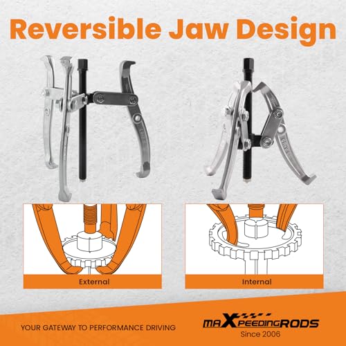 maXpeedingrods Gear Puller Set, Reversible 2 Jaw & 3 Jaw Hub Puller Kit, 3" 4" 6" 8" Bearing Puller Set, External Internal Pulley Flywheel Puller Tool Steering Wheel Hub Removal Tool - style: 2/3 Jaw Puller