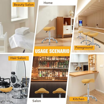 Saddle Stool Chair with Wheels,Ergonomic Swivel Rolling Height Adjustable for Salon Beauty Clinic Dentist Tattoo Home Office - color: Camel, size: No Backrest