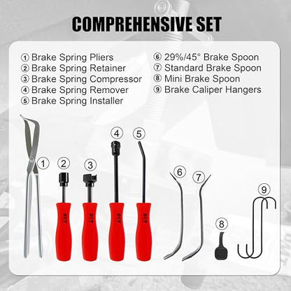 SGT 32pcs Brake Tool Kit,22pcs Heavy Duty Caliper Compression Tool and 8pcs Drum Brake Tool Kit,Brake Caliper Tool Set and Drum Brake Tool with Brake Spring Tool Compressor Pliers Installer Remover