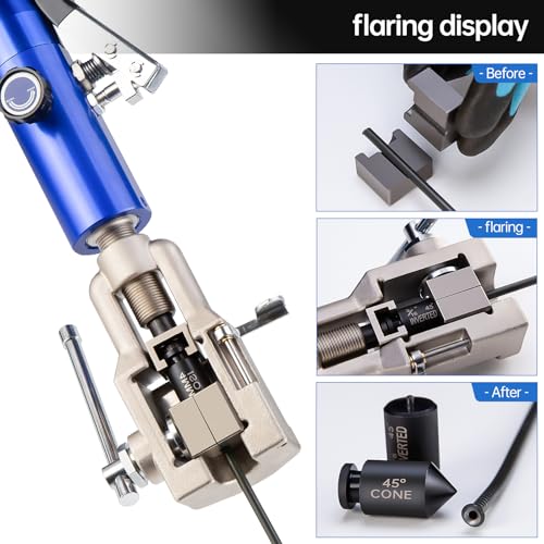 Hydraulic Flaring Tool Kit, Universal Brake Line Flaring Tool Set, 45° Single& Double Flaring Tools,for ISO Bubble Flare