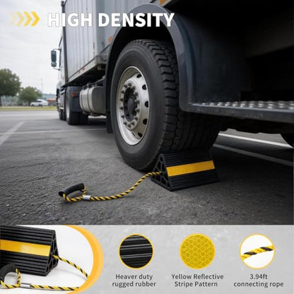 Vacallity Update Wheel Chocks for Trailer 4pc Heavy Duty Rubber Wheel Chocks with seprate Handle Rope&Yellow Reflective Tape Tire Chock Blocks for Cars Trucks Aircraft RV Camper Trailer Accessories - size: 4 pack