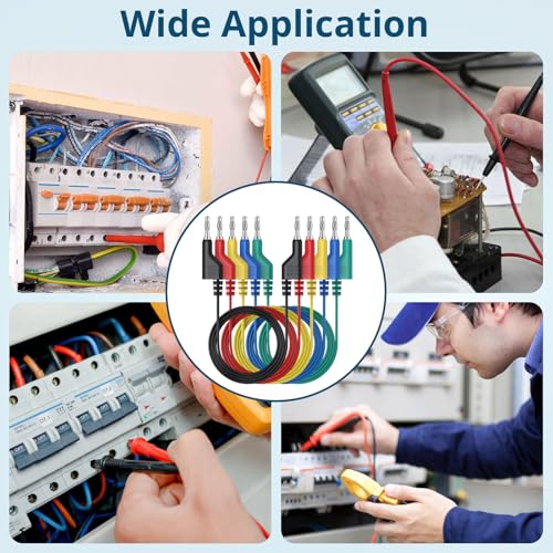 5PCS Banana Plug Test Leads,4mm Stackable,1M Silicone Cables,1000V 15A | 5 Colors, Pure Copper, Flexible Silicone, Stackable 4mm Plugs, for Multimeter, Lab, Power Supply & Circuit Testing