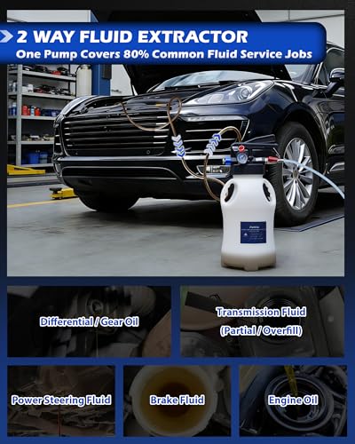 6L Transmission Fluid Pump, Pneumatic Fluid Transfer Pump w/ 15 ATF Adapters & 3 Suction Hoses, 2-Way Fluid Extractor/Dispenser for Transmission, Differential, Transfer Case & Gearbox Filling