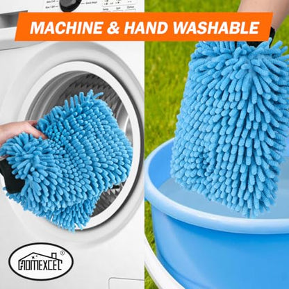 HOMEXCEL Car Wash Mitt, 2PK Chenille Microfiber Wash Mitt, Scratch-Free & Lint-Free, Rich Foam, Highly Absorbent, Double Sided, Perfect for Car Washing and Detailing, 10.2" x 6.7 ", Blue - color: Blue
