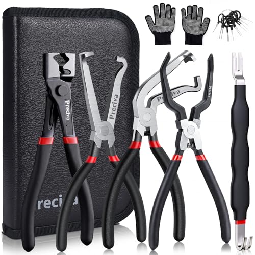 Preciva 9-in-1 Automotive Electrical Connector Tool Kit,Terminal Release Pliers Set with Wire Cutter, Hose Clamp Pliers, 8-Piece Separator Picks, Gloves & Storage Bag for Car, Truck, SUV, Jeep - color: All Black