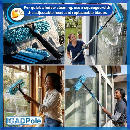 IGADPole 28 FT Water-Fed Washing Kit with Soap-Dispenser, Brush, 10″ Squeegee & Cobweb Duster for Windows, Gutters, Solar Panels & Exterior Walls - size: 28 FT Pole